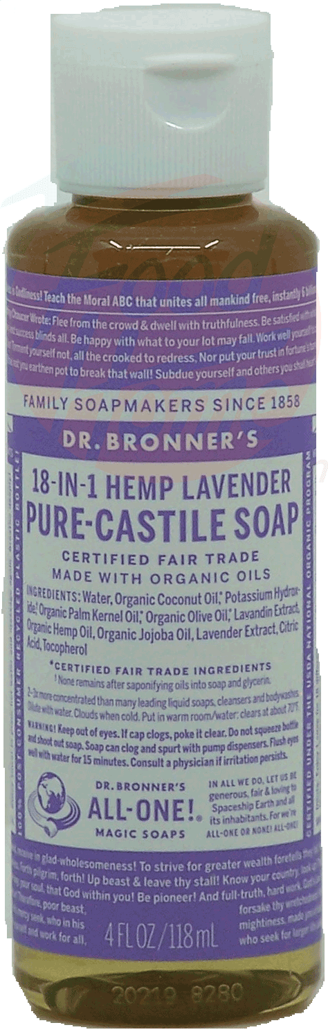 Dr. Bronner's Magic Farmily Soapmakers 18-in-1 hemp lavender pure-castile soap Full-Size Picture